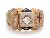 A 14 Karat Yellow Gold and Diamond Masonic Ring,
