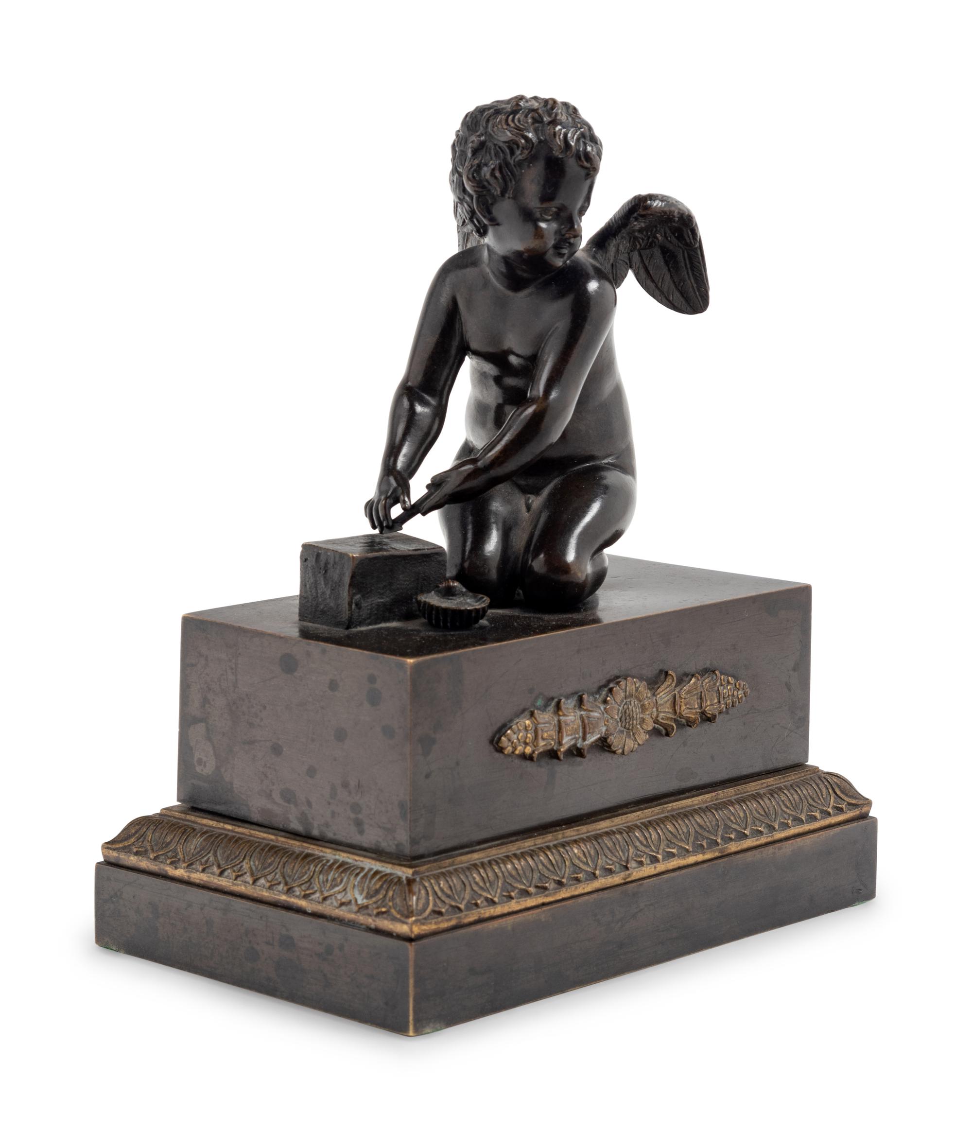An Empire Patinated Bronze Figural Encrier