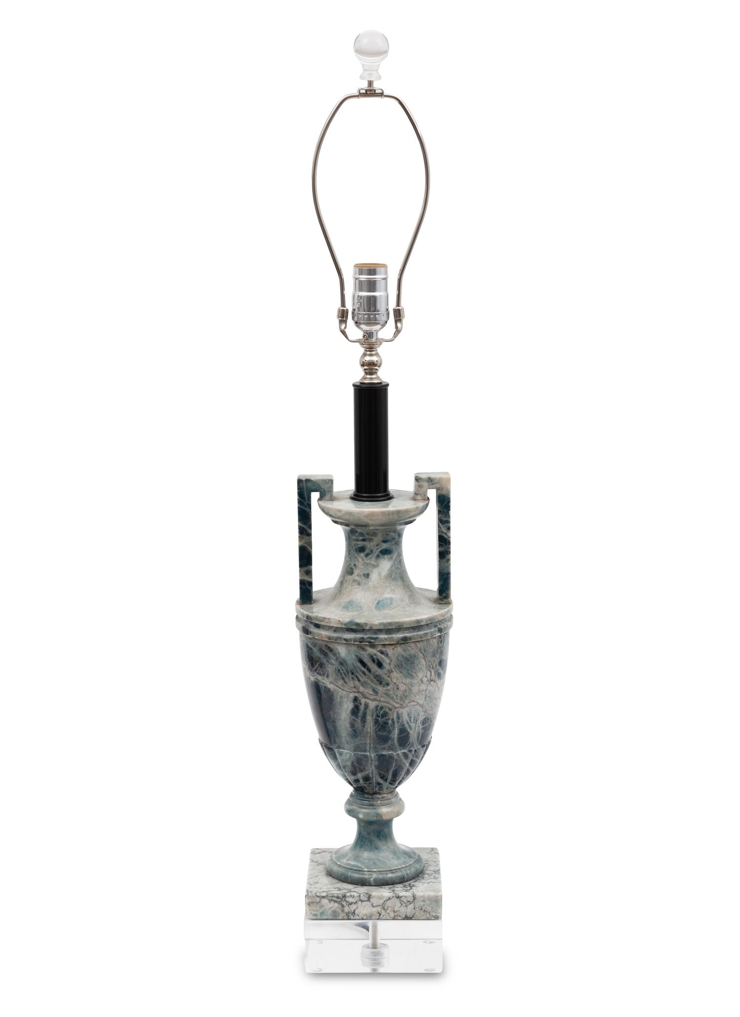 A Neoclassical Style Urn-Form Blue Marble Table Lamp