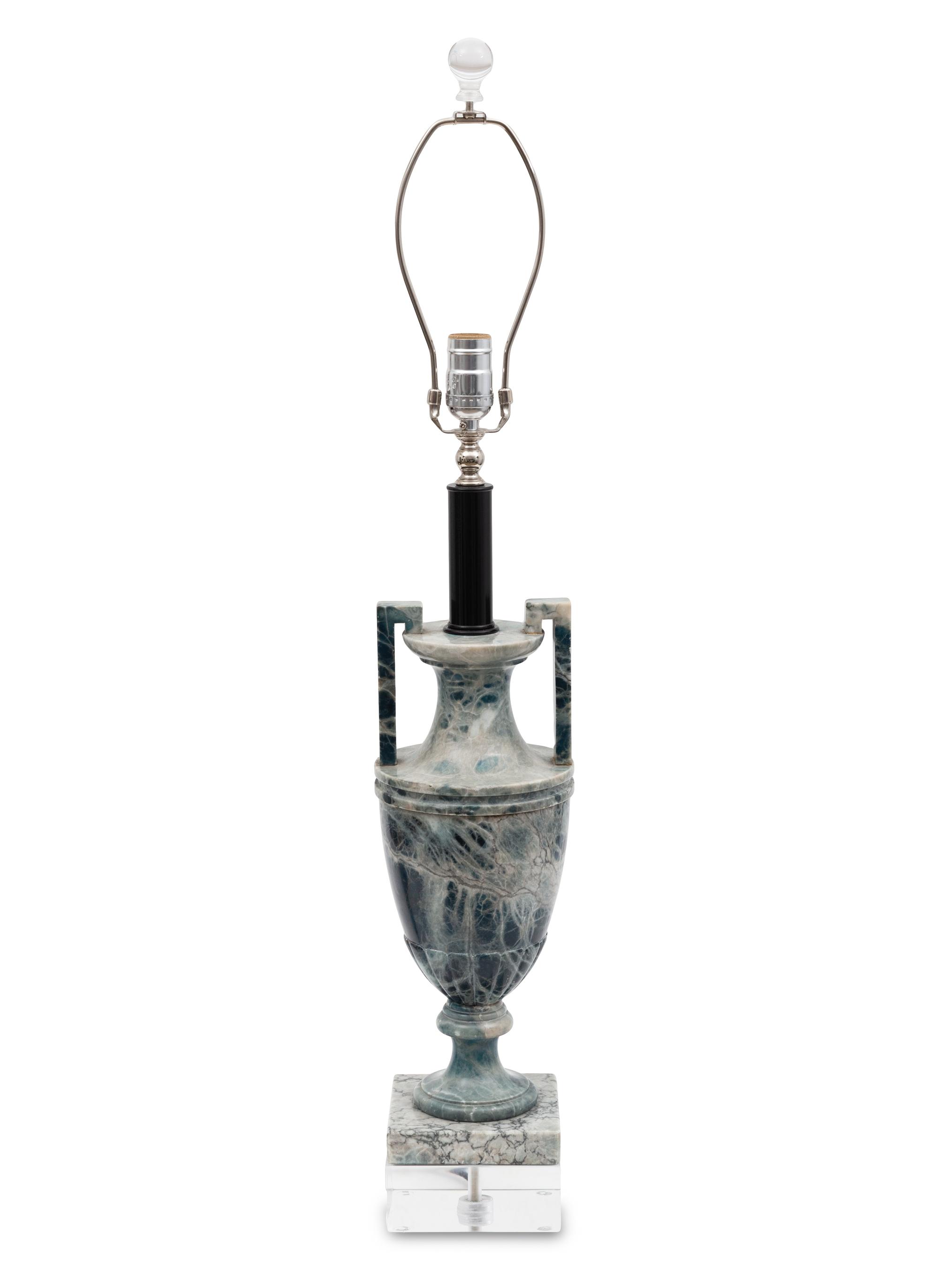 A Neoclassical Style Urn-Form Blue Marble Table Lamp