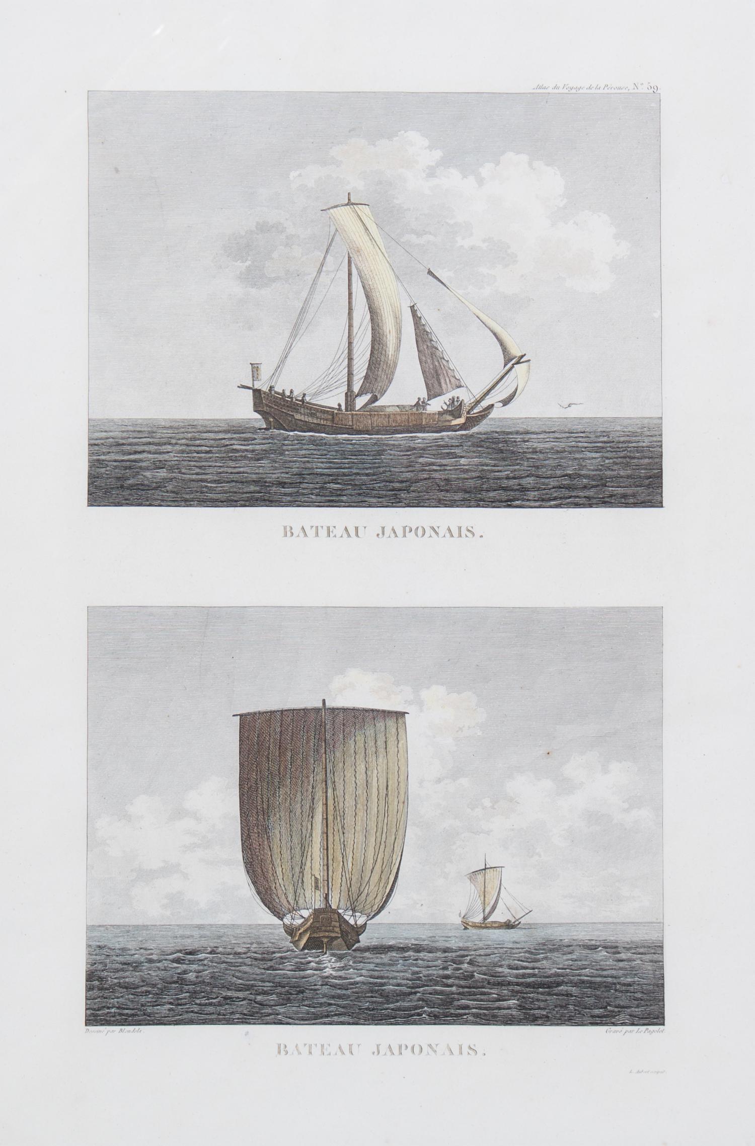 A Set of Three Handcolored Nautical Engravings Largest: 16 1/2 x 9 3/4 inches. — CIRCA 1796
