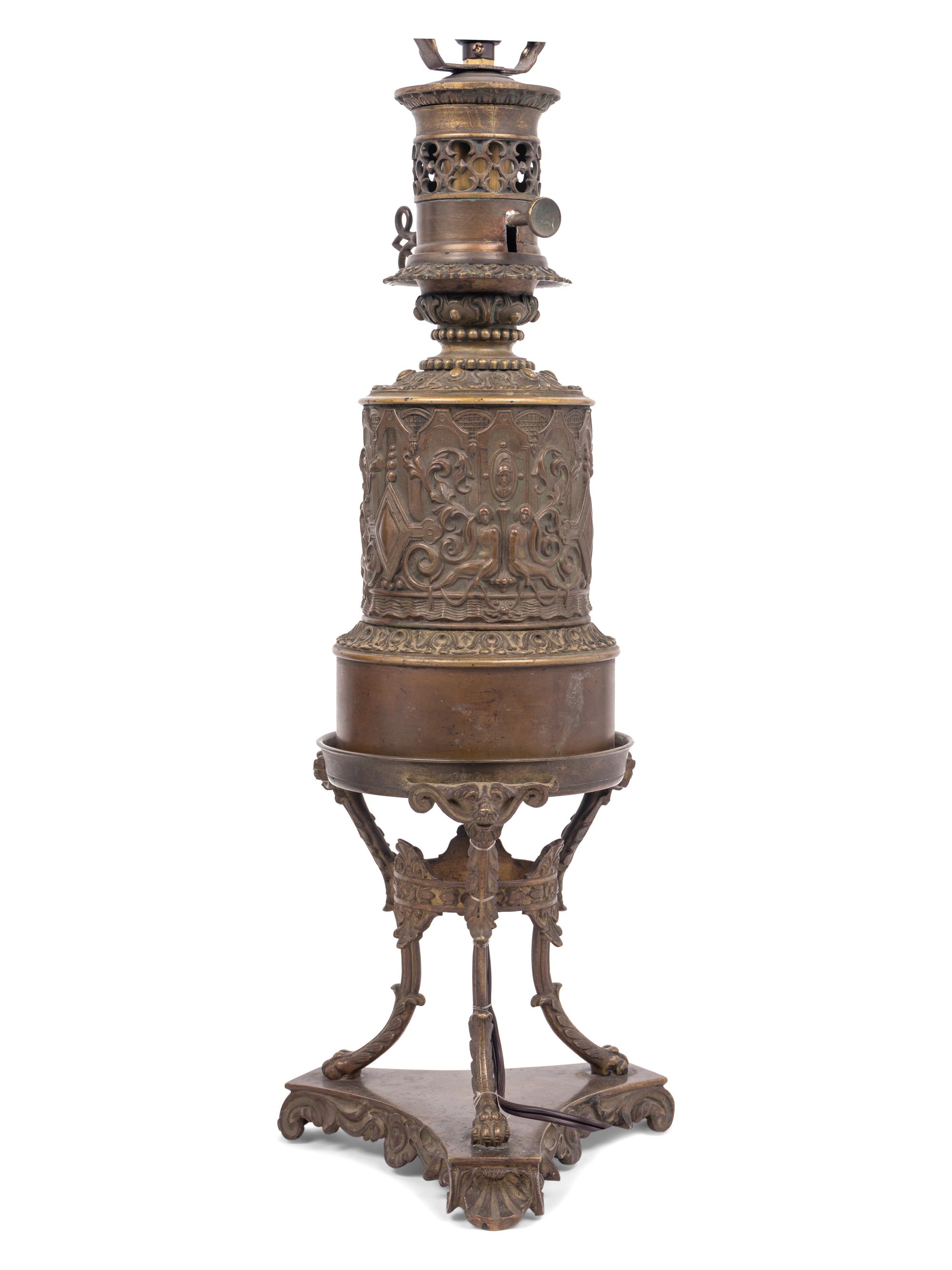 A Pair of French Bronze Fluid Lamps Converted to Electricity