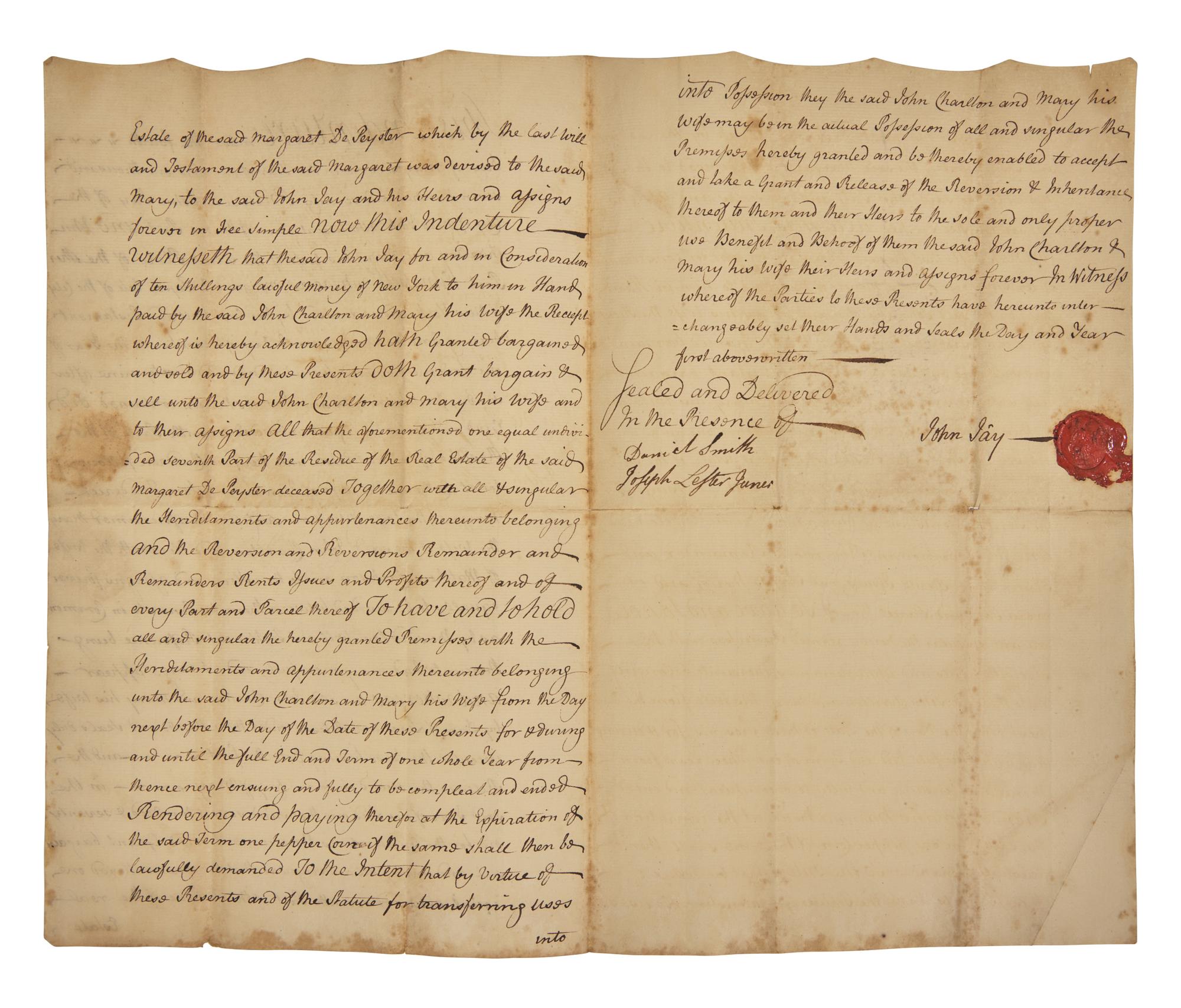[Jay, John] Jay, John. Autograph Document, signed