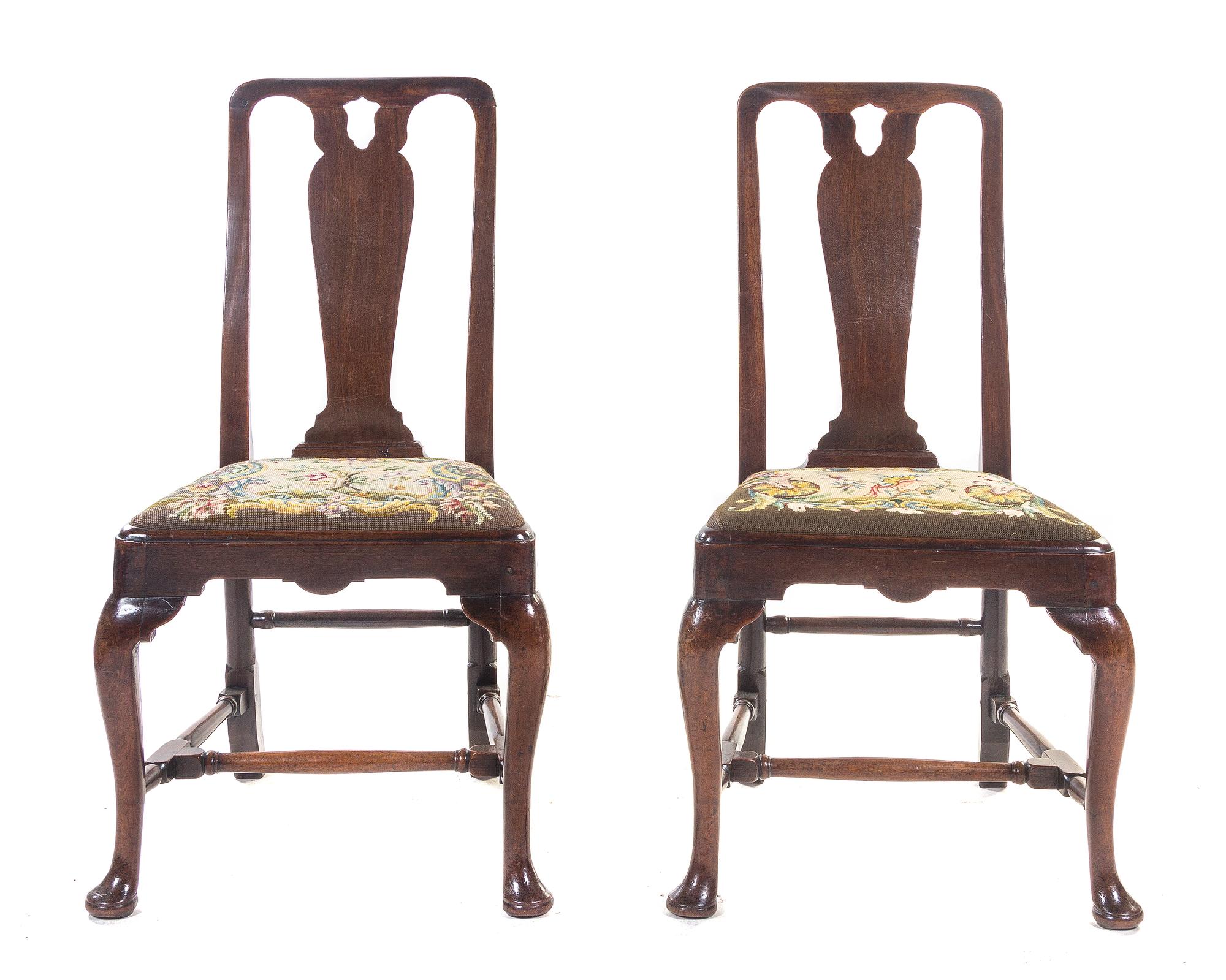 A Pair of Queen Anne Walnut Side Chairs, 18TH CENTURY, Height 39 1/4 inches. — 18TH CENTURY,