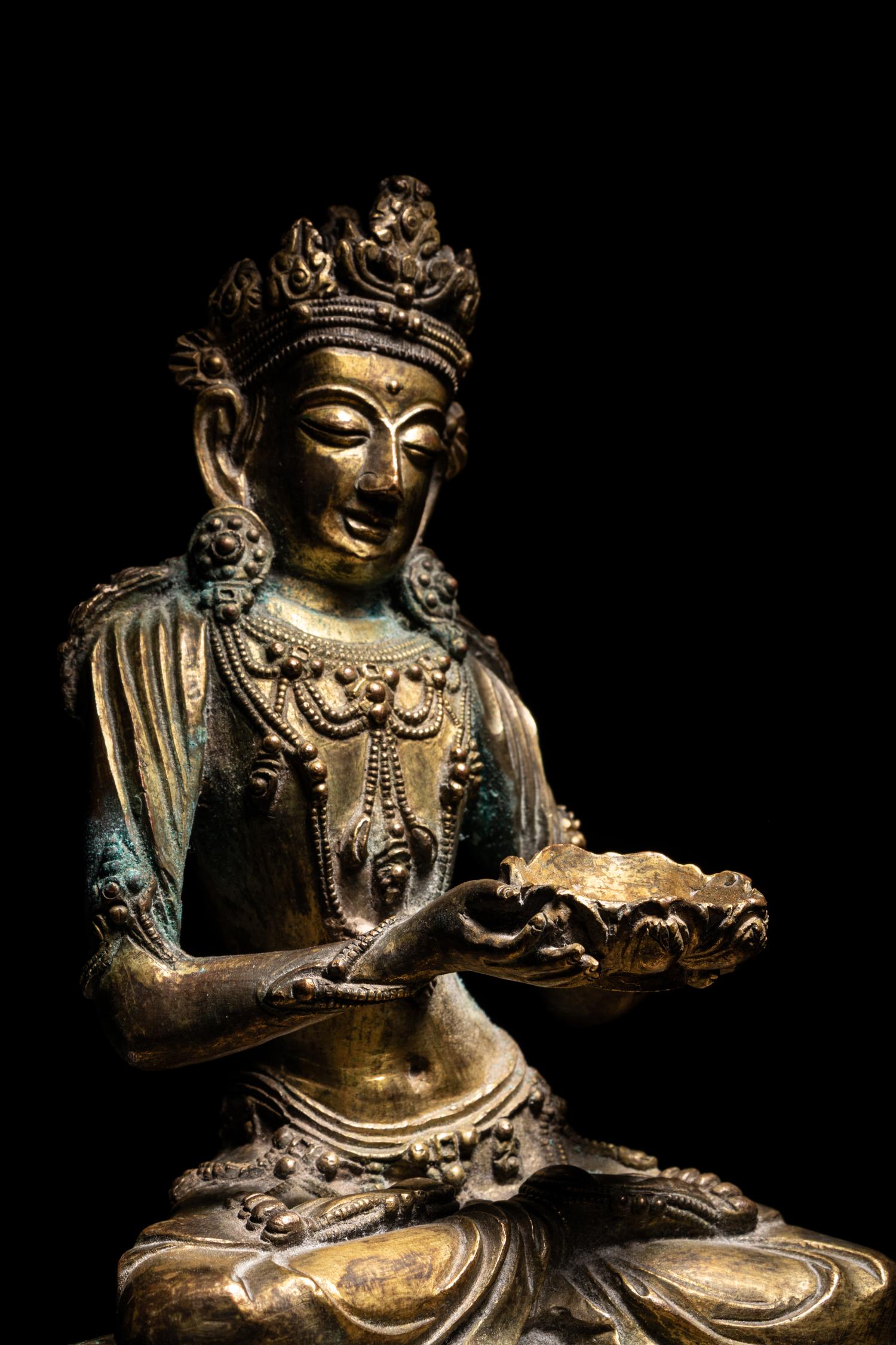 An Unusual Gilt Bronze Figure of Seated Maitreya