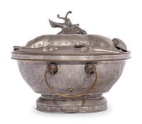 A Chinese Export Pewter 'Deer' Box and Cover