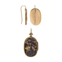 ANTIQUE, GOLD AND SHAKUDO EARRINGS AND LOCKET PENDANT