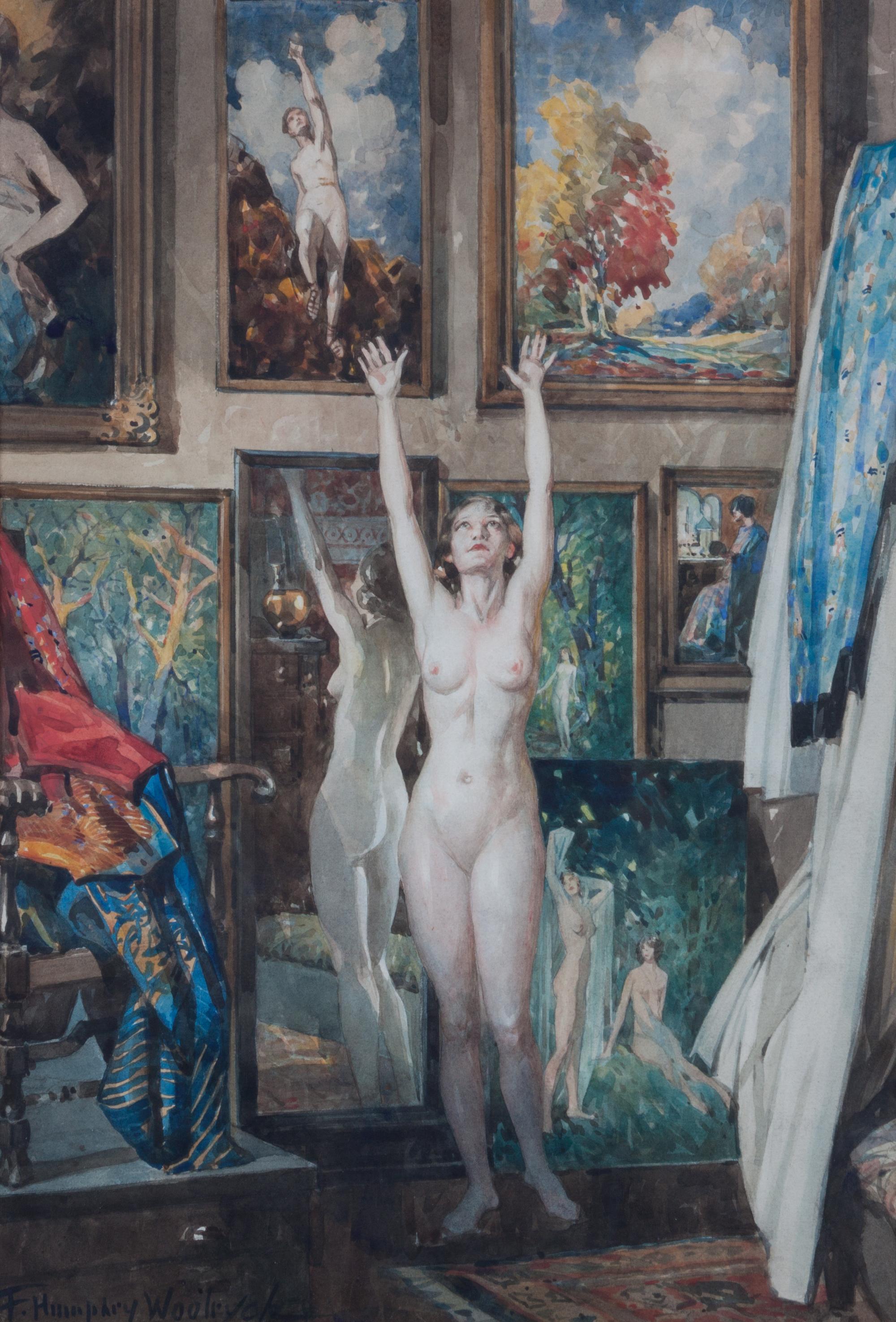 Francis Humphrey Woolrych, (American, 1868-1941), Female Nude with Arms Upstretched