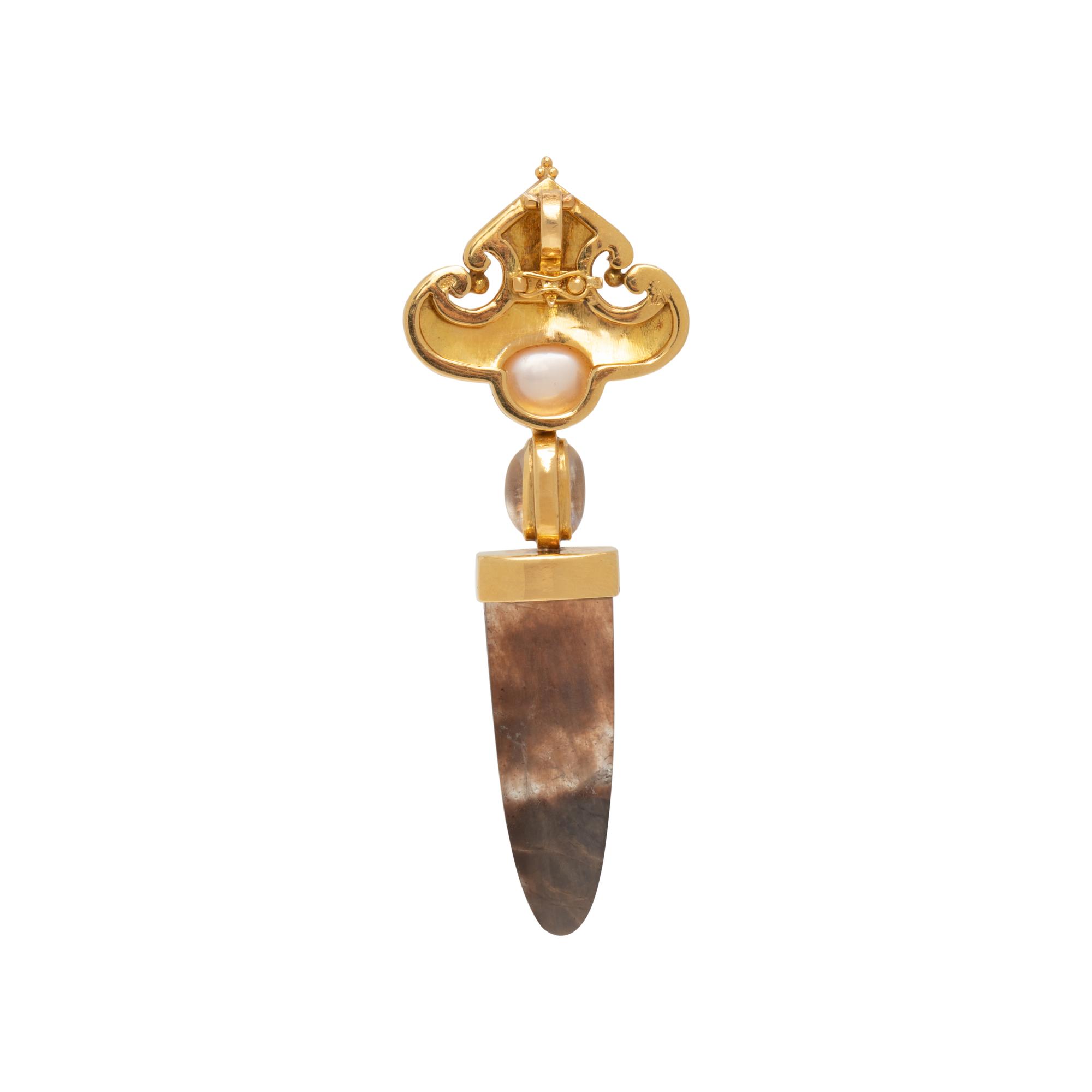 PAULA CREVOSHAY, YELLOW GOLD AND GEMSTONE PENDANT