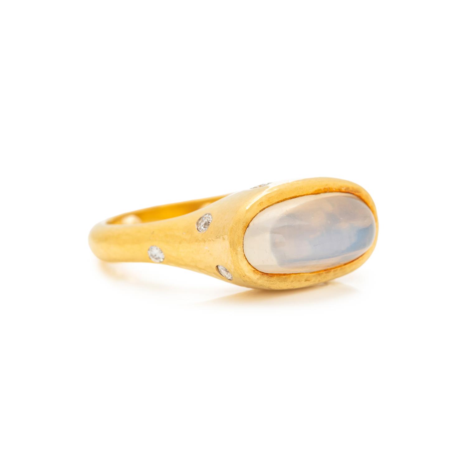POTTER AND MELLEN, YELLOW GOLD, MOONSTONE AND DIAMOND RING