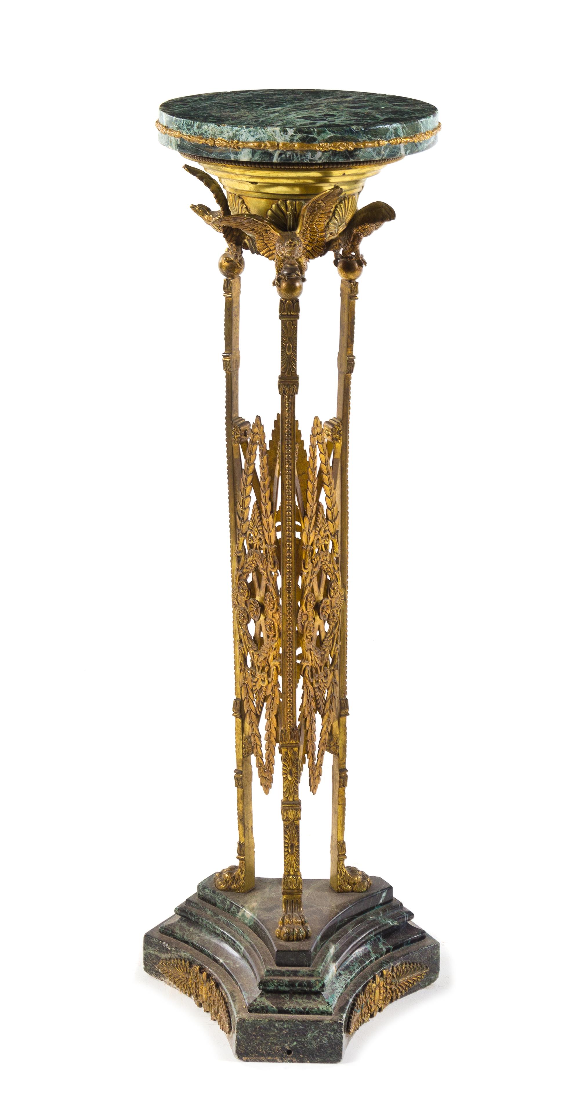 An Empire Style Gilt Bronze and Marble Pedestal Height 42 inches. — 19TH/20TH CENTURY
