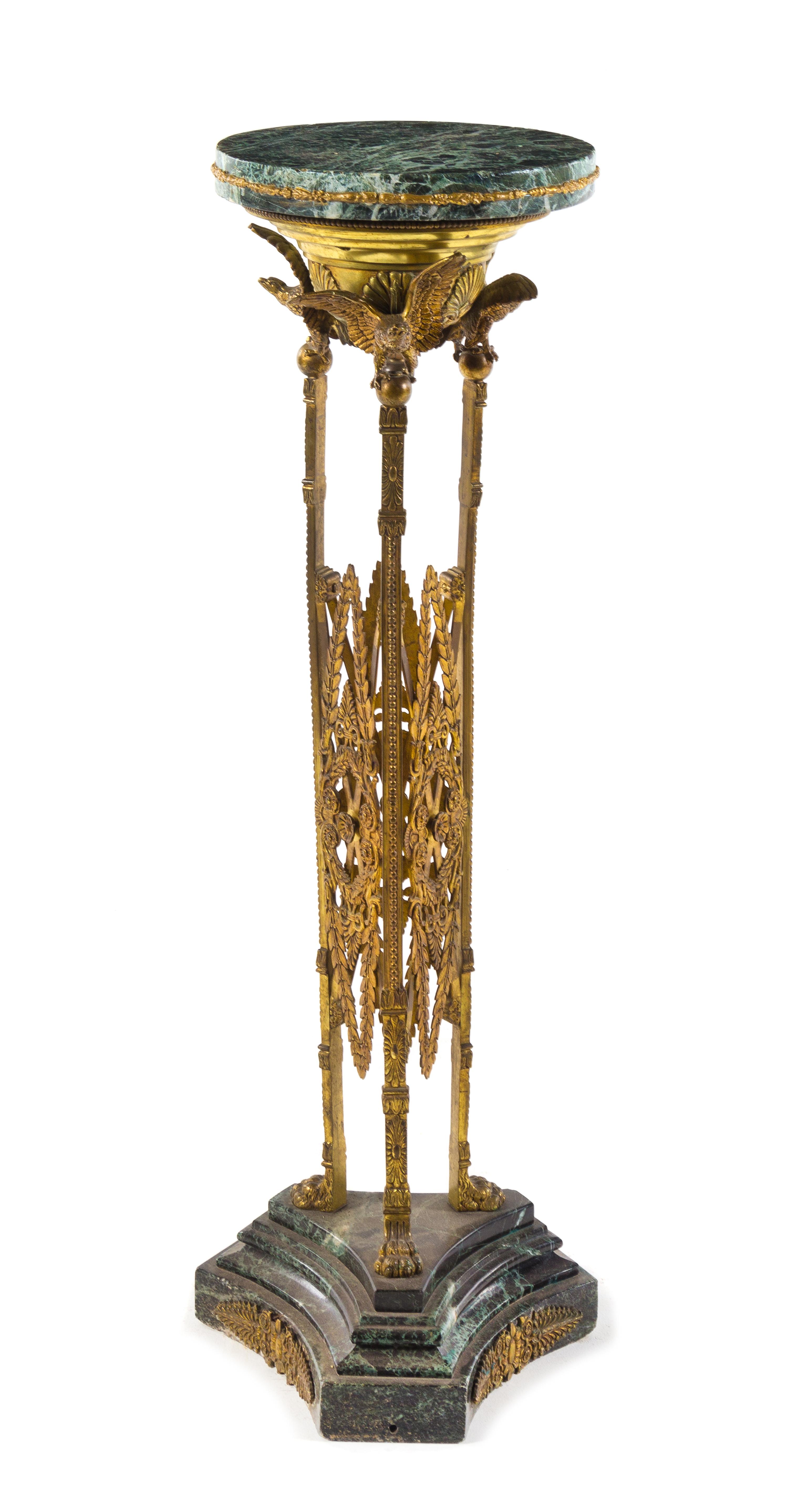 An Empire Style Gilt Bronze and Marble Pedestal Height 42 inches. — 19TH/20TH CENTURY