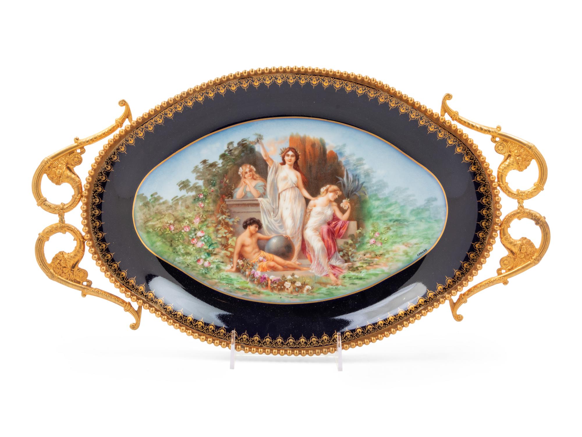 A Gilt Metal Mounted Sevres Style Porcelain Tray