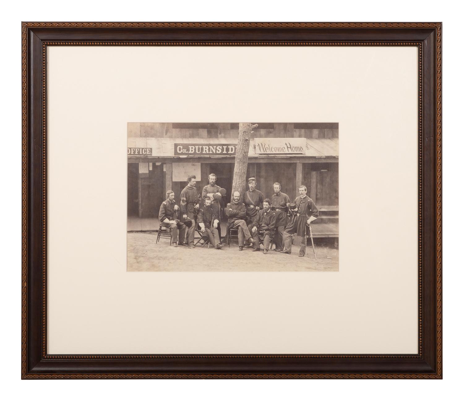 [CIVIL WAR - BURNSIDE, Ambrose (1824-1881)]. [GARDNER, Alexander (1821-1882), attrib.]. Photograph of Colonel Ambrose Burnside and Staff of 1st Rhode Island Infantry, 1861.