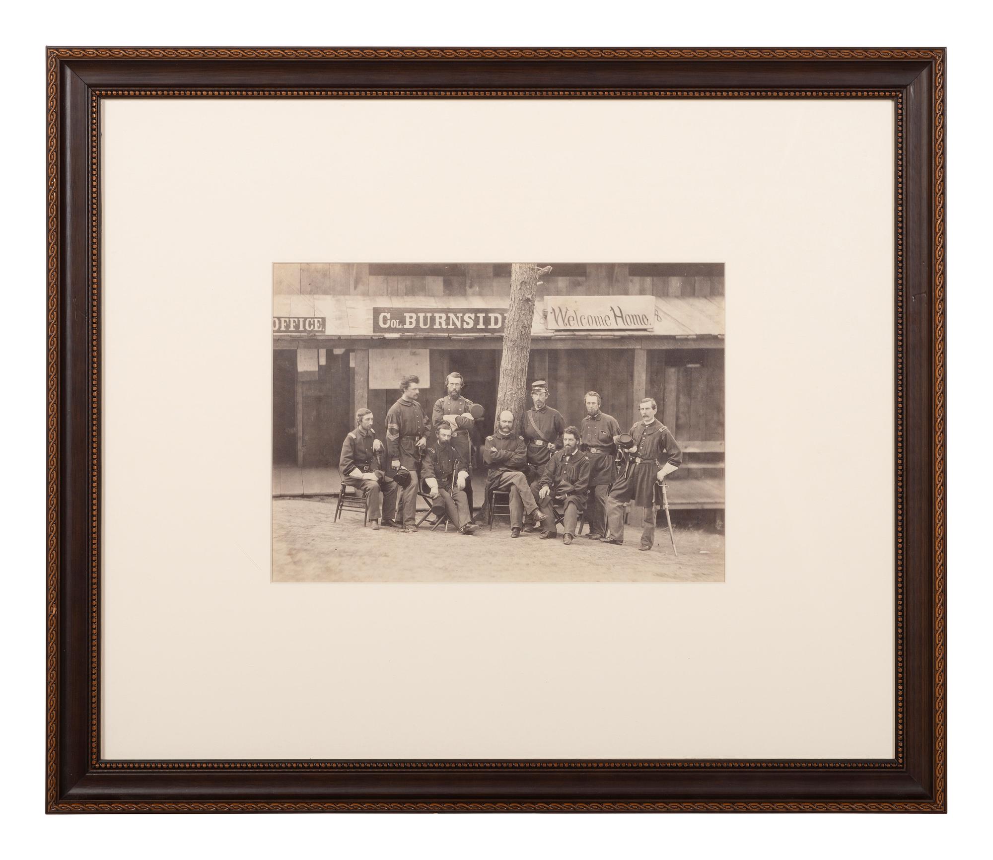 [CIVIL WAR - BURNSIDE, Ambrose (1824-1881)]. [GARDNER, Alexander (1821-1882), attrib.]. Photograph of Colonel Ambrose Burnside and Staff of 1st Rhode Island Infantry, 1861.