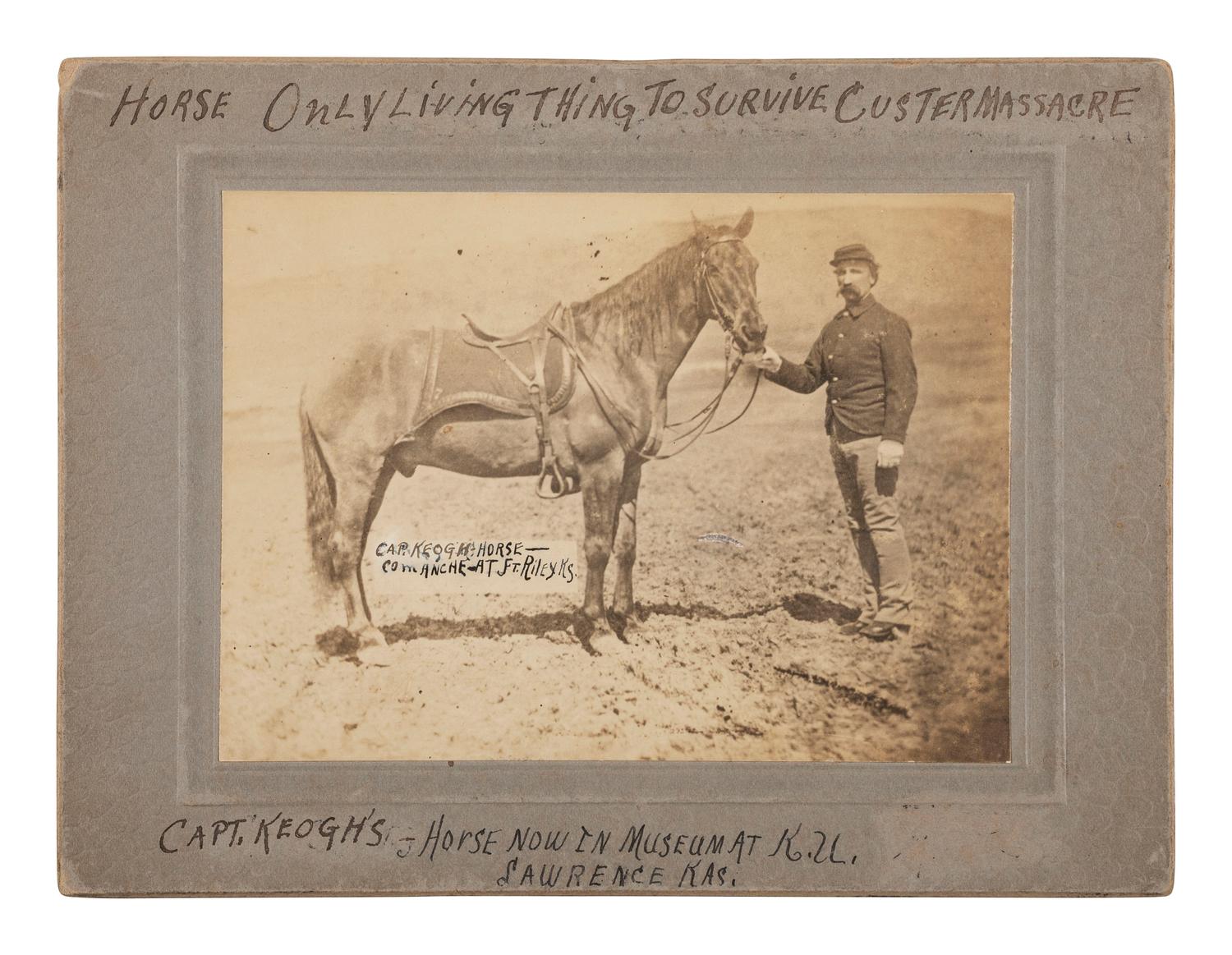 [INDIAN WARS]. Cabinet photograph of Comanche, sole survivor of the Battle of Little Bighorn. [Bismarck, Dakota Territory: O.S. Goff].