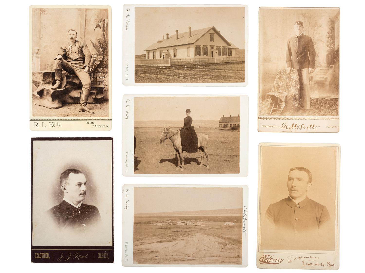 [WESTERN AMERICANA] -- [EARLY PHOTOGRAPHY]. Dakota Territory album containing CDVs and cabinet cards of soldiers, citizens, and landmarks incl. Fort Bennett by R.L. Kelly, George W. Scott, and J.C.H. Grabill.