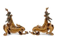 A Pair of Louis XV Style Patinated Bronze Chenets