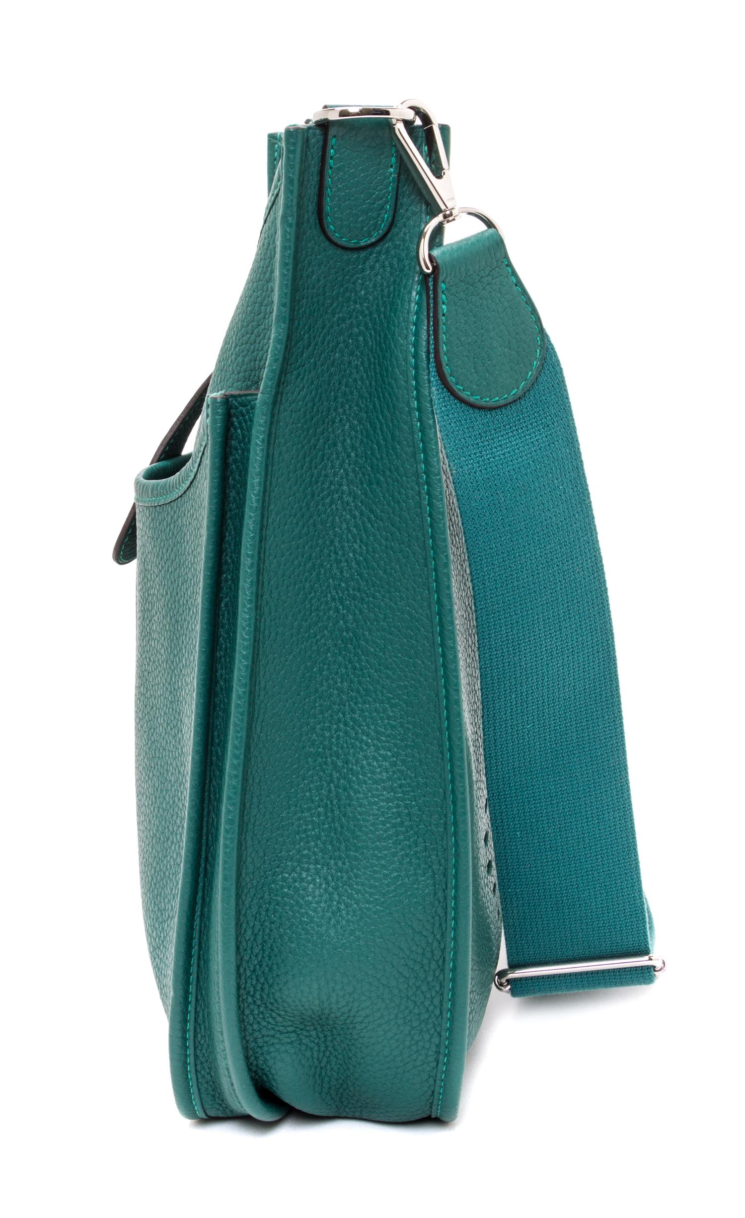 An Hermes Malachite Green Evelyne III GM Handbag, 13" x 12" x 3".
