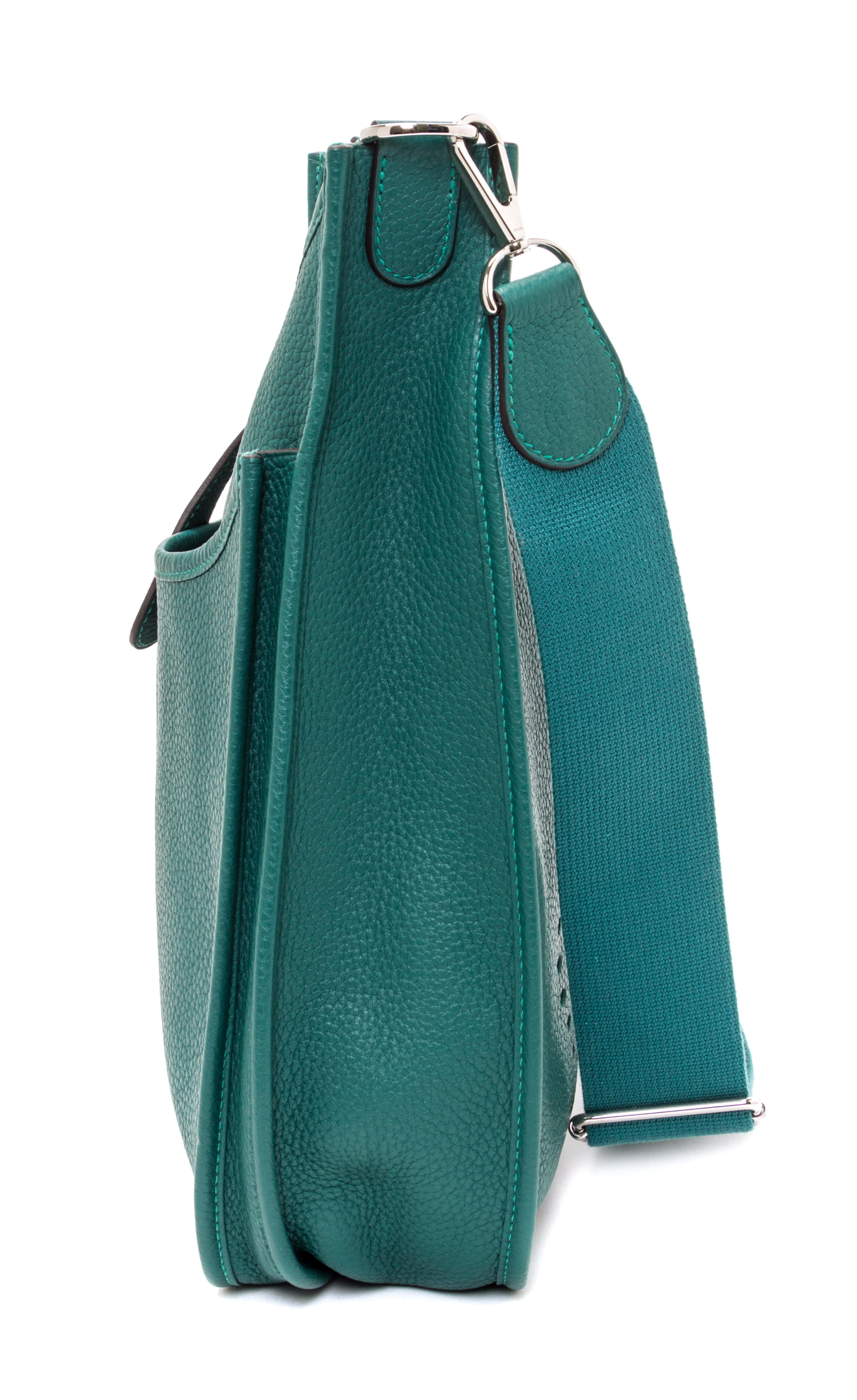 An Hermes Malachite Green Evelyne III GM Handbag, 13" x 12" x 3".