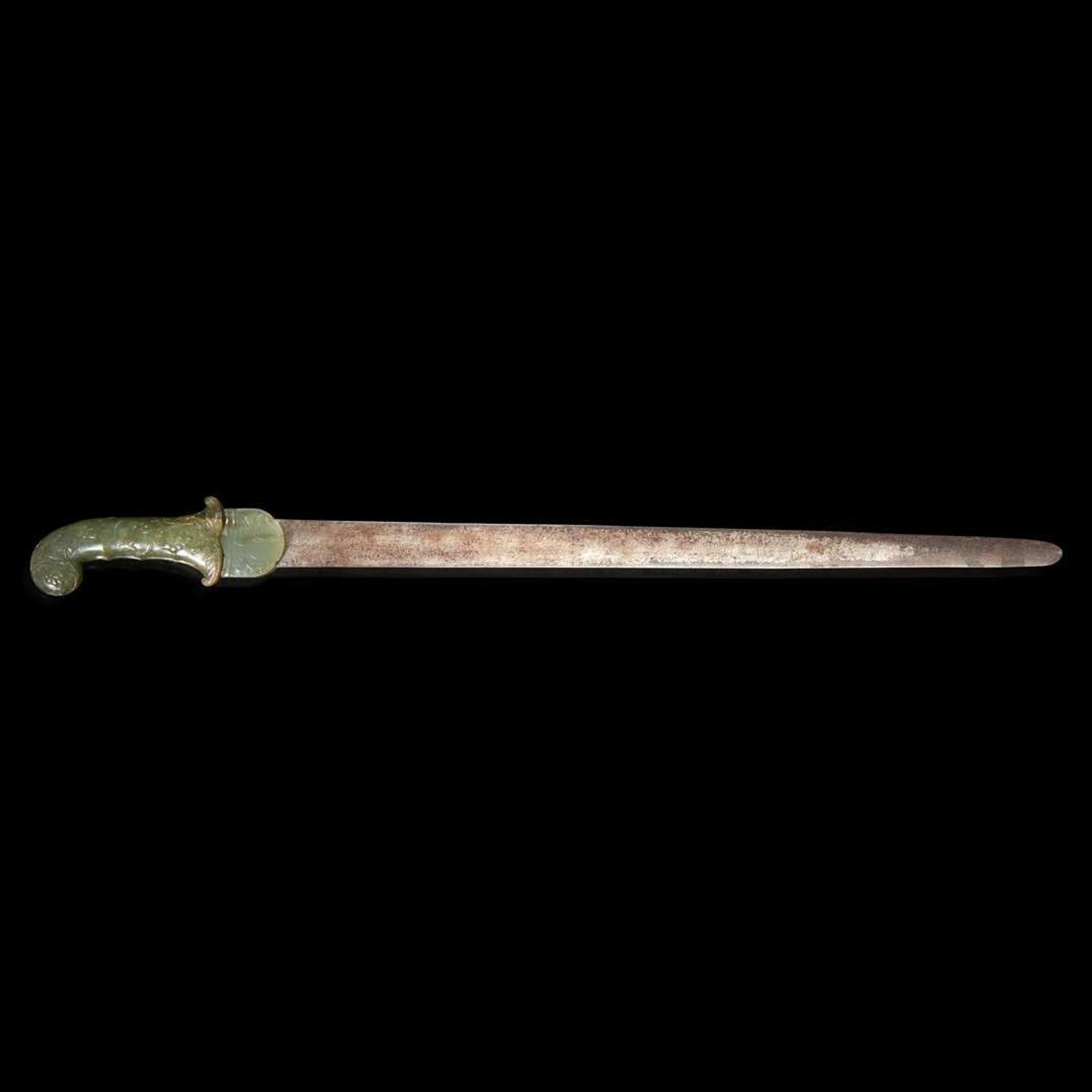 A Mughal style blade with nephrite hilt and associated chape, and a Mughal style nephrite hilt