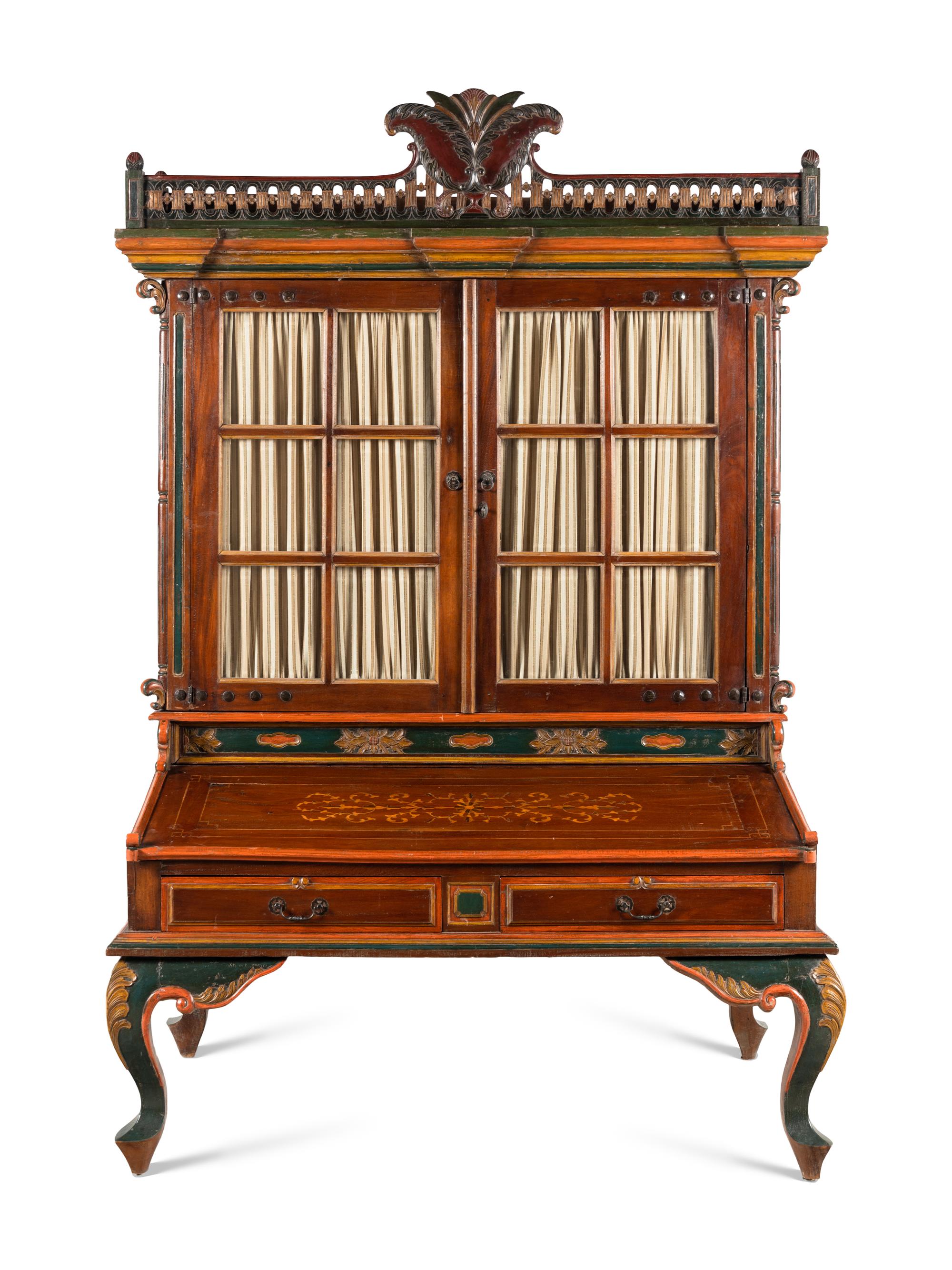 A Continental Painted Bureau Cabinet