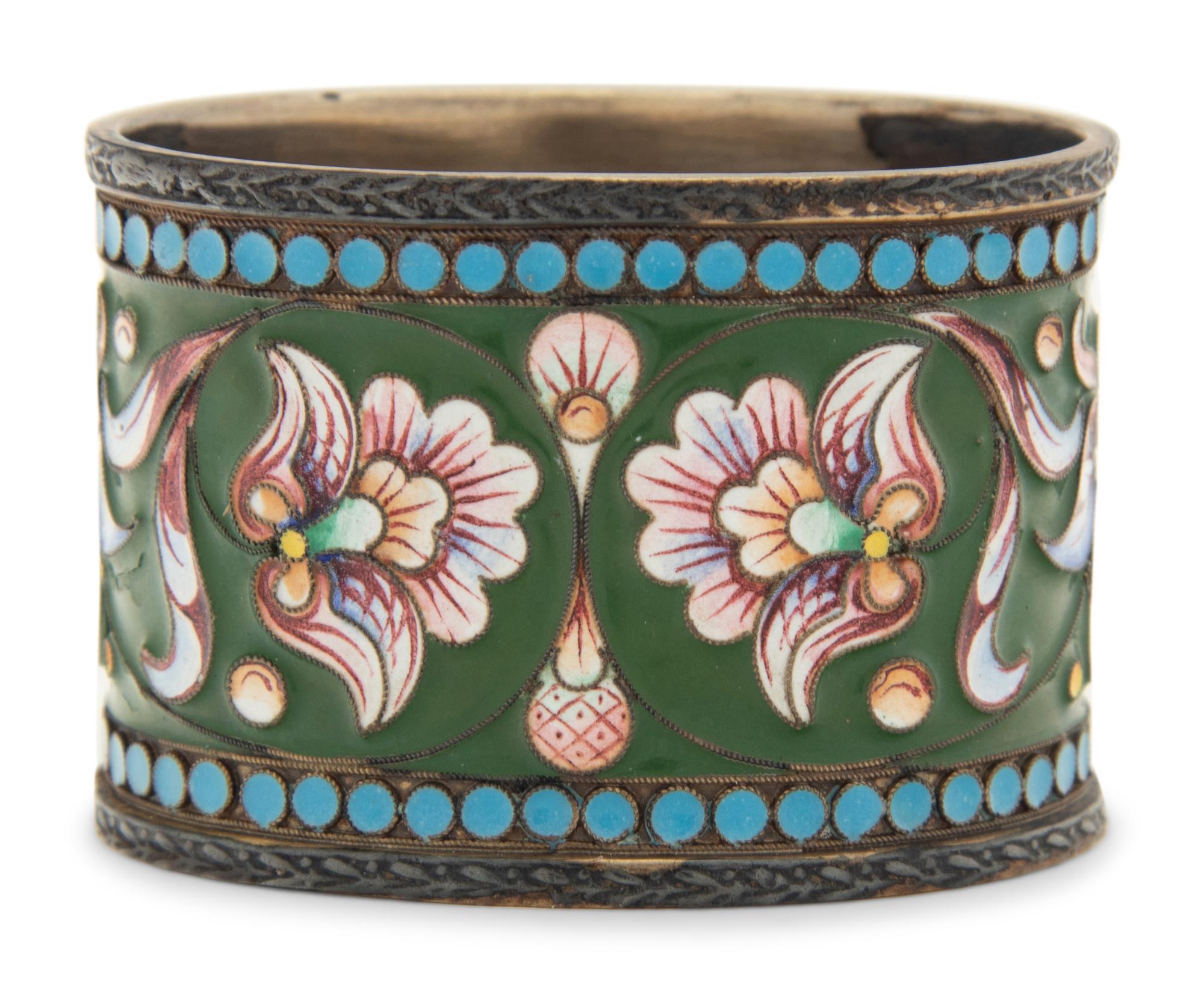 A Russian Enameled Silver Napkin Ring