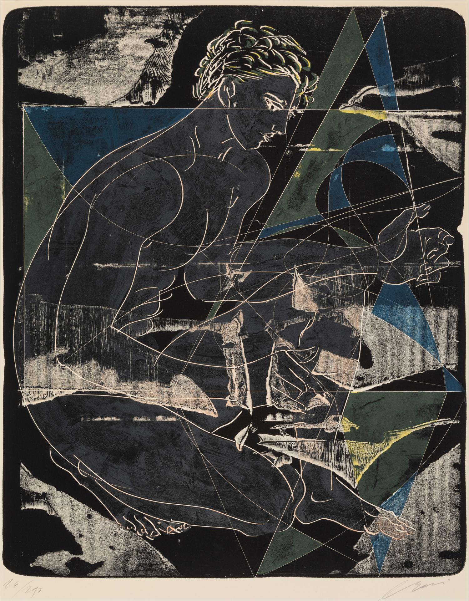 Hans Erni, (Swiss, 1909-2015), A group of seven works: Two Horses and a Cat, Riders, Male Figure, Male Figure, Riders, Male Figure, Eur