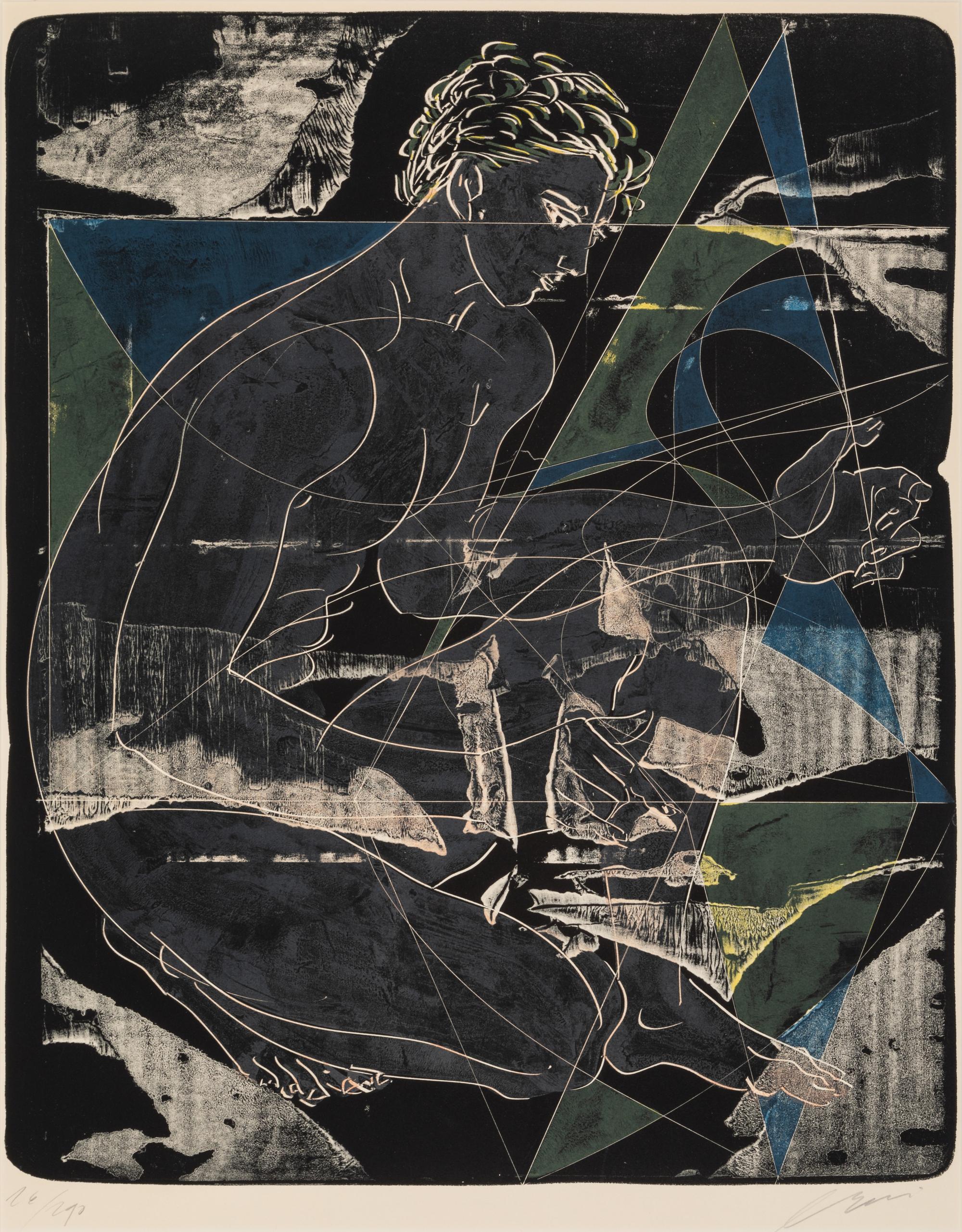Hans Erni, (Swiss, 1909-2015), A group of seven works: Two Horses and a Cat, Riders, Male Figure, Male Figure, Riders, Male Figure, Eur