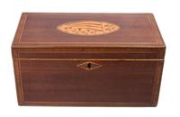 A George III Cross-Banded and Marquetry Mahogany Tea Caddy Height 6 x width 12 x depth 6 inches.