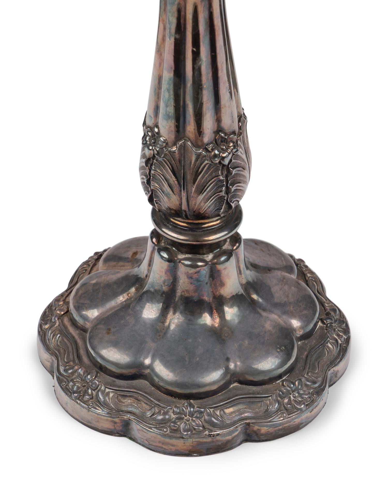 A Group of Three English Silver-Plate Candelabra