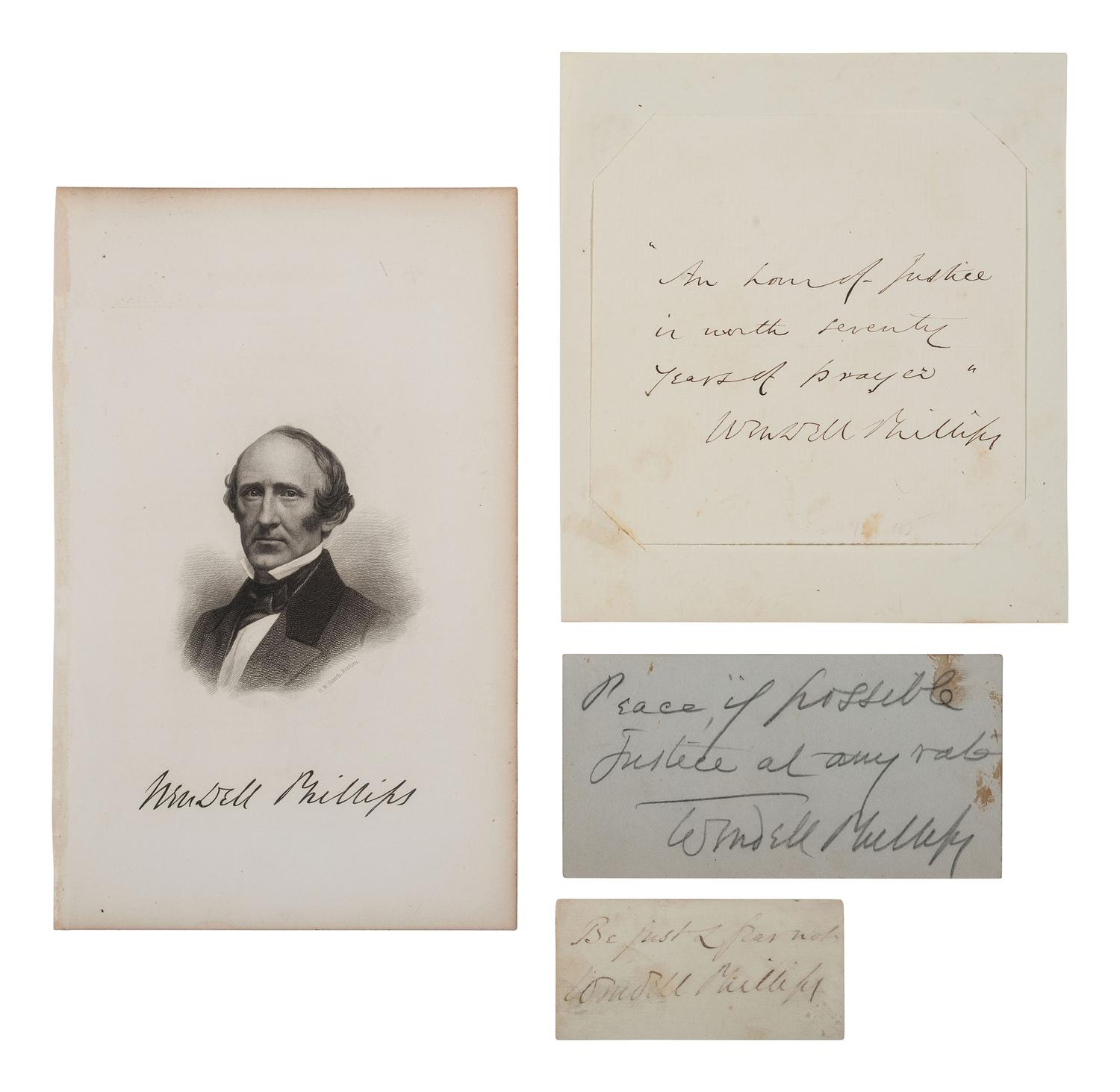 [ENSLAVEMENT & ABOLITION]. A group of 11 items related to abolitionists including William Lloyd GARRISON, Wendell PHILLIPS, Gerrit SMITH, and Henry Ward BEECHER.