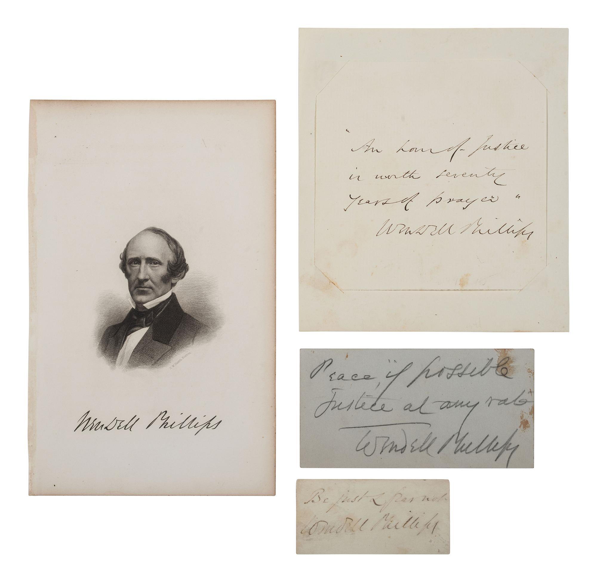 [ENSLAVEMENT & ABOLITION]. A group of 11 items related to abolitionists including William Lloyd GARRISON, Wendell PHILLIPS, Gerrit SMITH, and Henry Ward BEECHER.