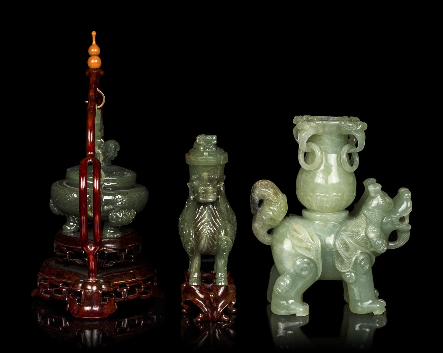 Three Chinese Serpentine Incense Burners