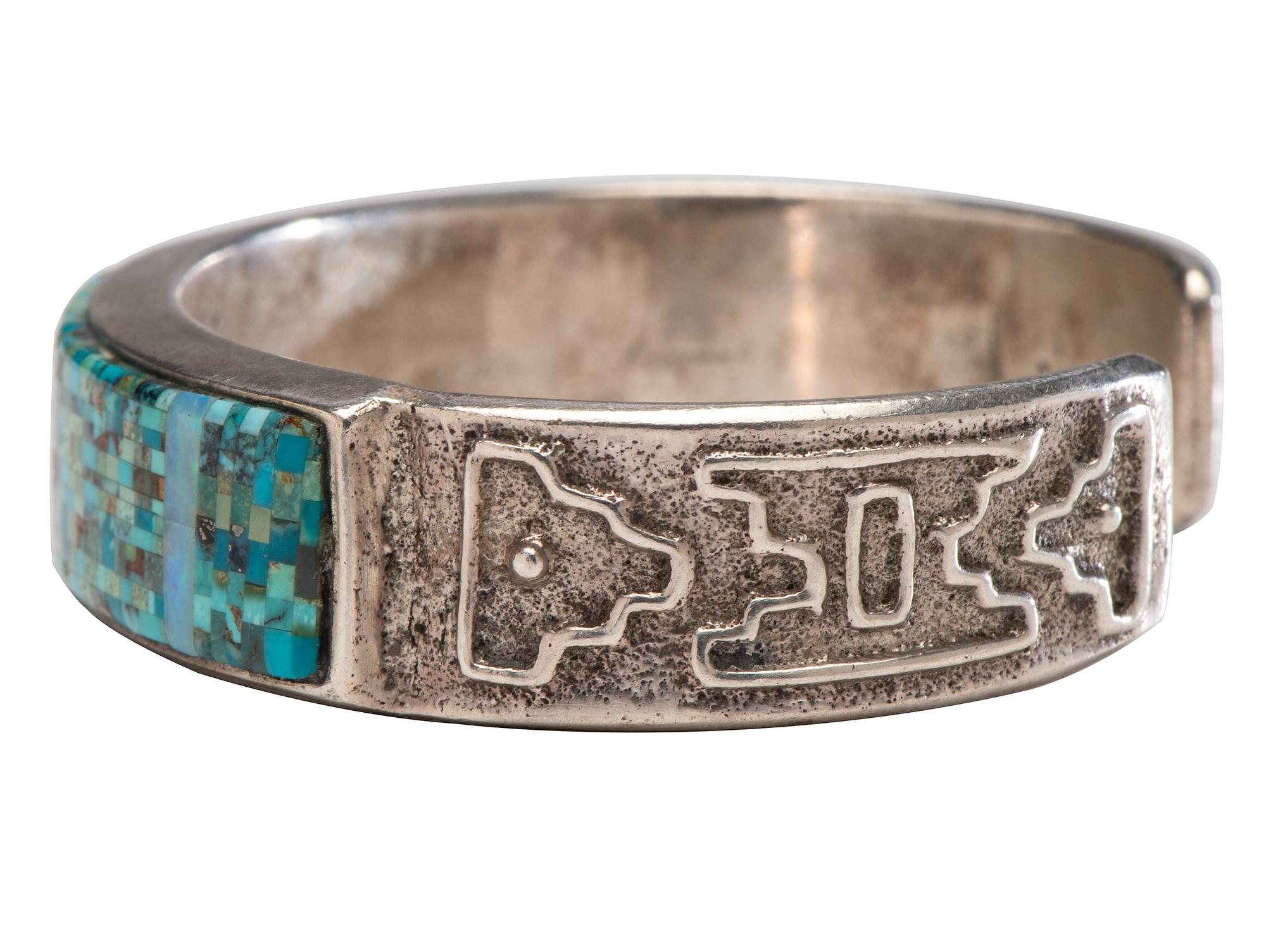 Sterling Silver Cuff Bracelet, with Micro Mosaic Inlay Lot is located and will ship from Denver, Colorado.