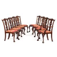 A Set of Eight Chippendale-Style Carved Mahogany Dining Chairs