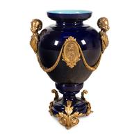 A Large Napoleon III Style Gilt-Bronze Mounted Cobalt-Glazed Porcelain Urn