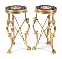 A Pair of Neoclassical Gilt Bronze, Specimen Marble and Micro Mosaic Guéridon Tables