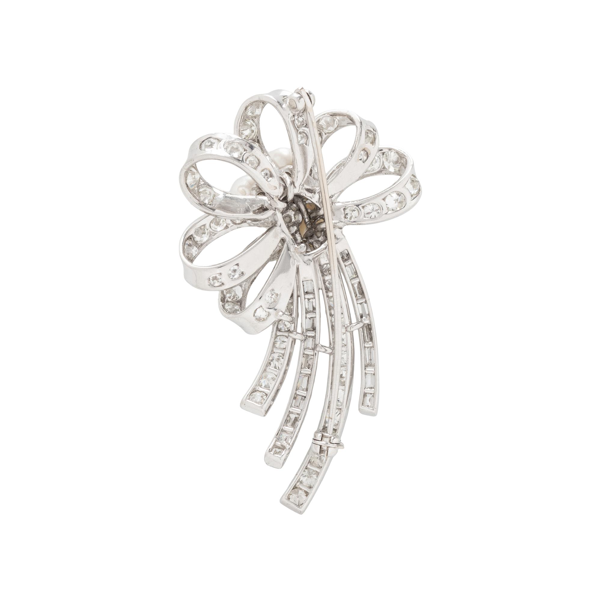 PLATINUM, DIAMOND AND CULTURED PEARL SPRAY BROOCH
