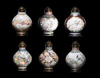 A Set of Six Peking Enamel on Copper Snuff Bottles