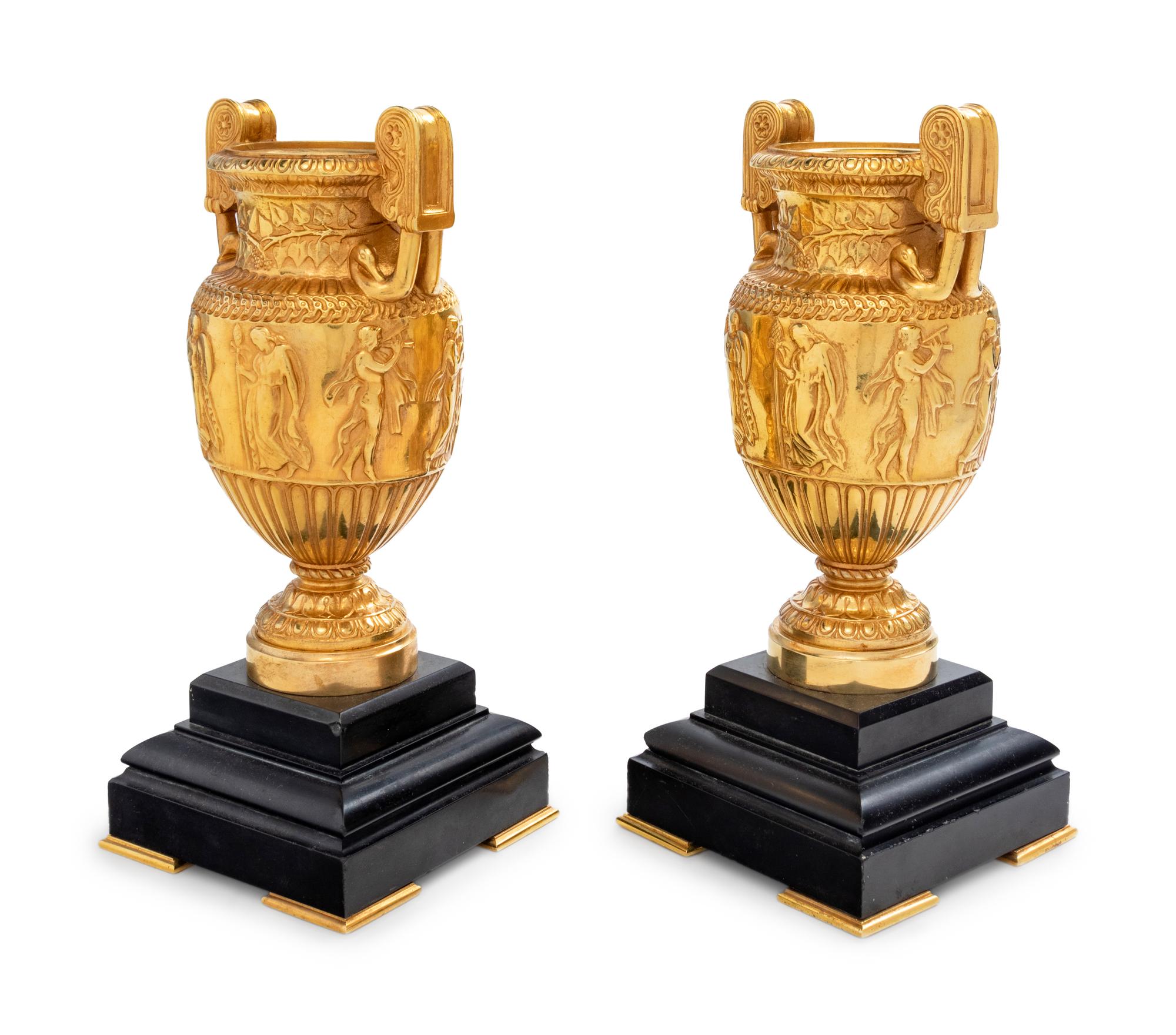 A Pair of Neoclassical Gilt Bronze Urns