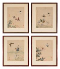 Four Chinese Paintings Depicting Butterflies