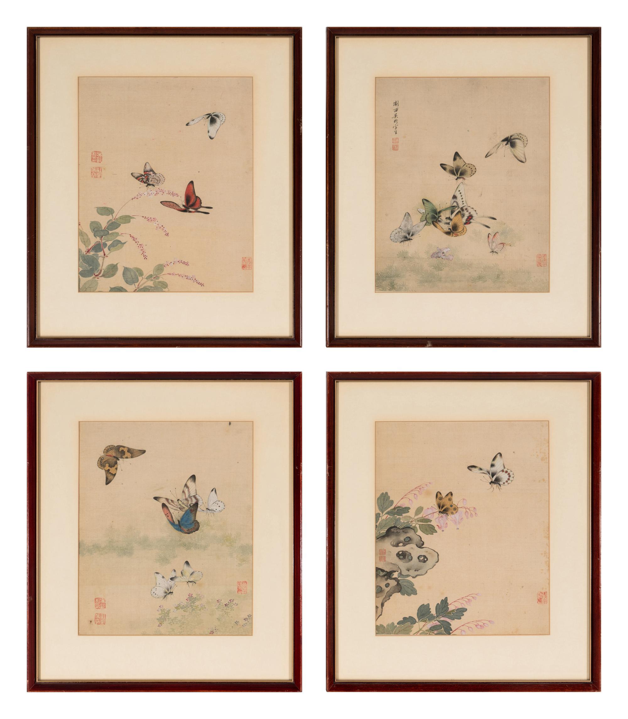 Four Chinese Paintings Depicting Butterflies