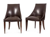 A Set of Ten French Art Deco Leather-Upholstered Rosewood Dining Chair s