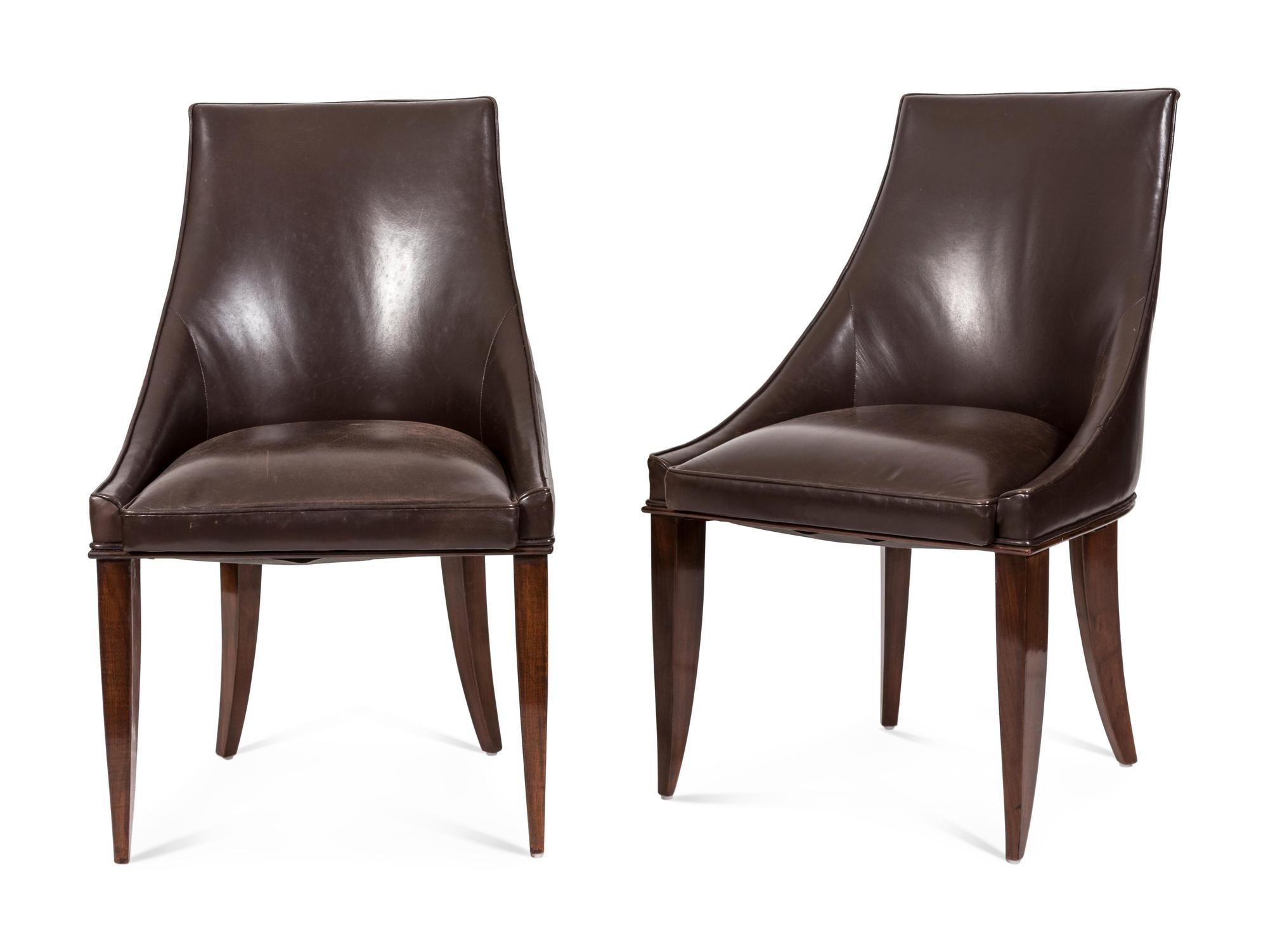 A Set of Ten French Art Deco Leather-Upholstered Rosewood Dining Chair s