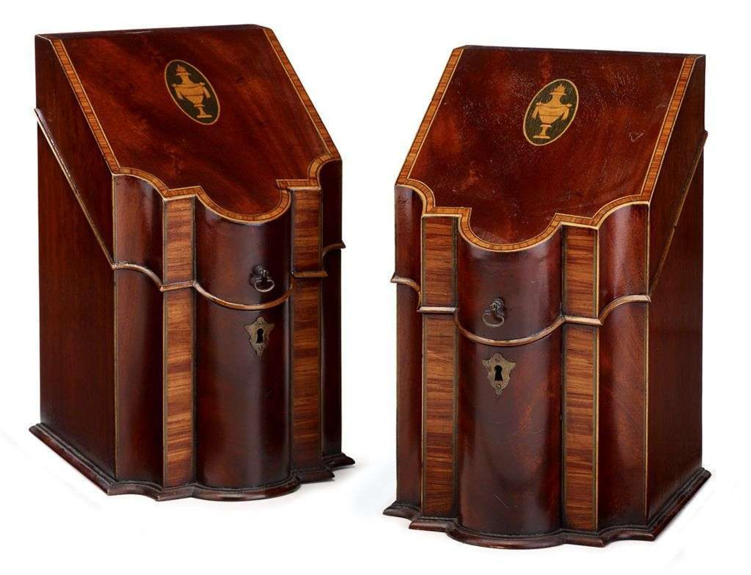 Pair of Federal-style inlaid mahogany knife boxes late 19th century