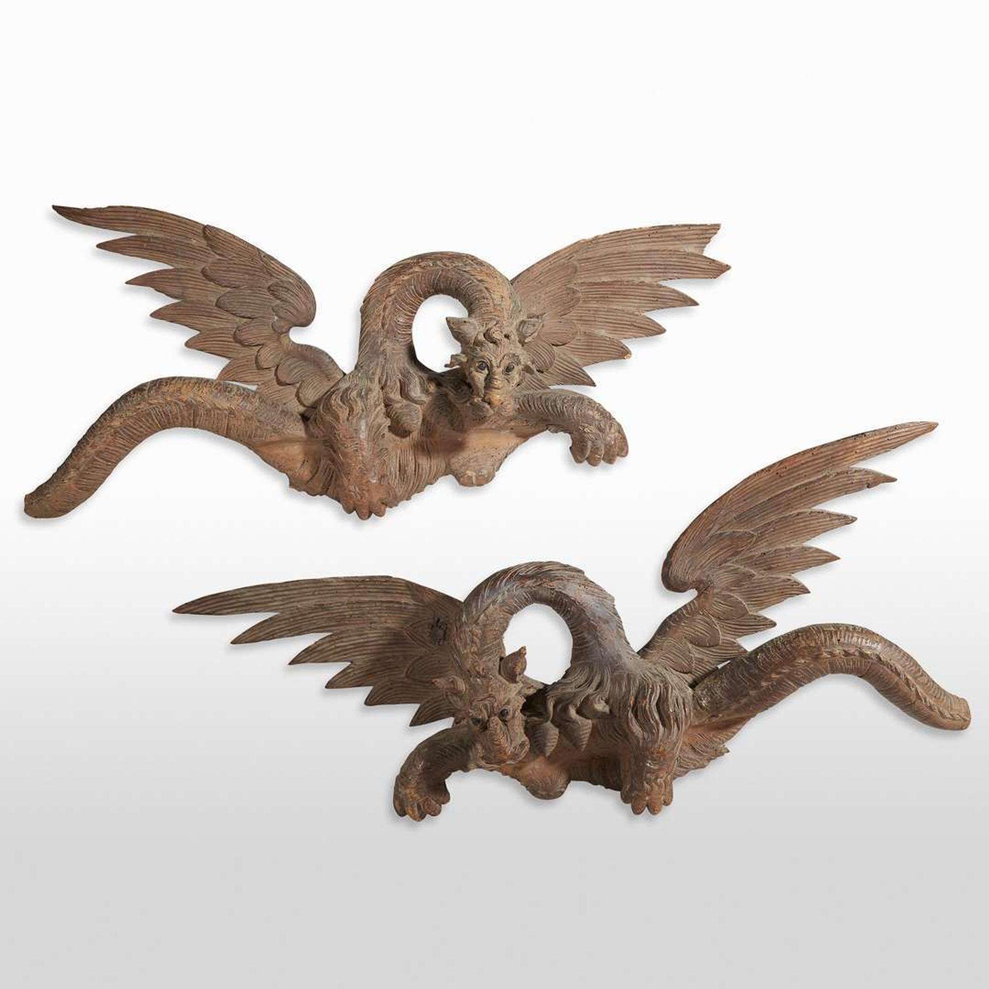 A pair of Italian carved walnut Chimera Probably Florentine, 18th / 19th century