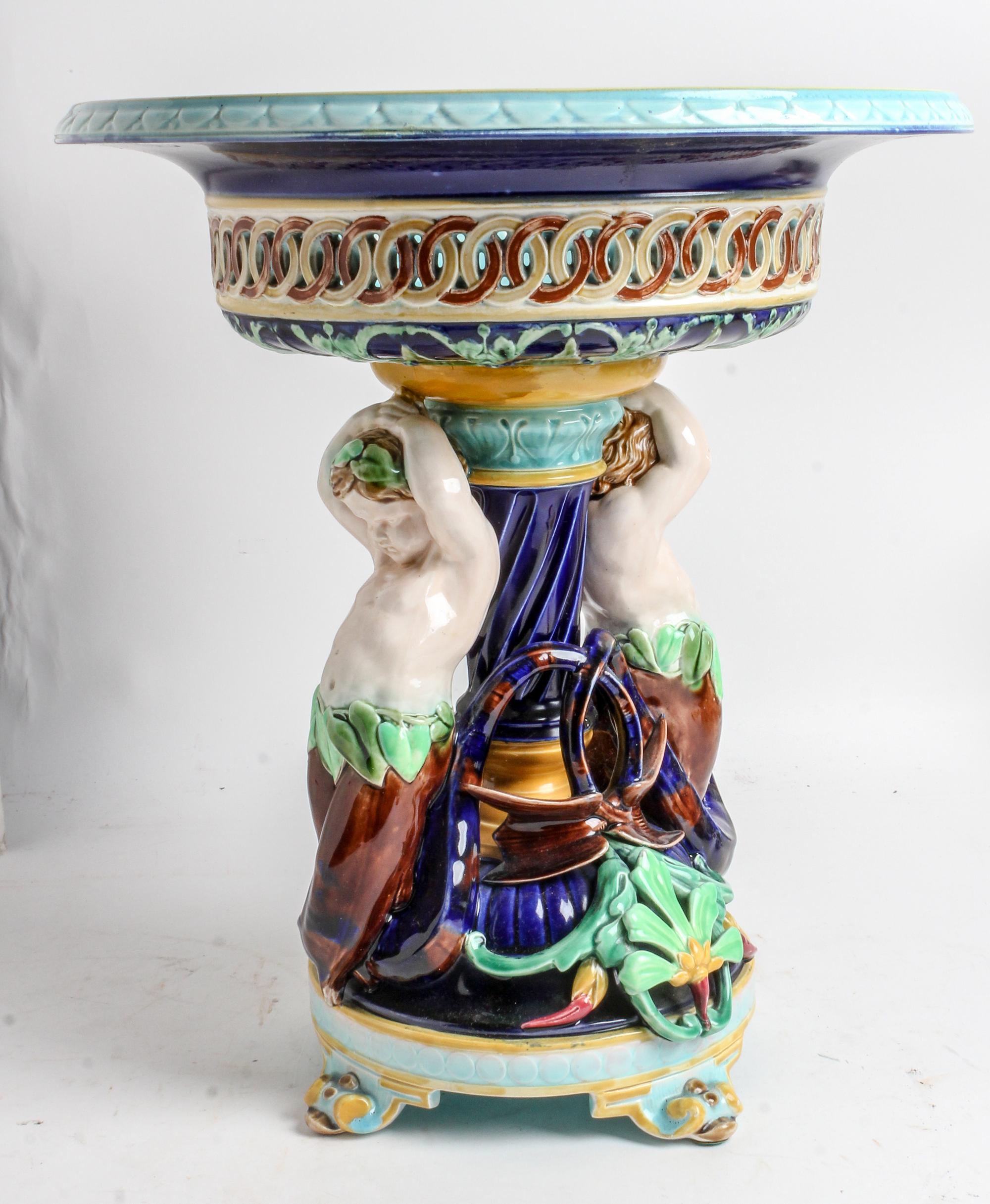 A Majolica Polychrome Centerpiece Basket Height 17 x diameter 15 inches. — 20TH CENTURY