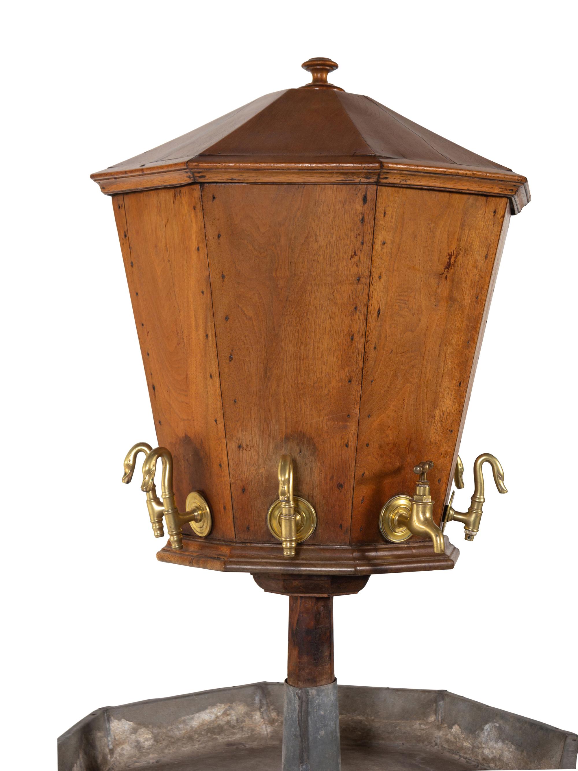 A French Provincial Fruitwood or Walnut Lavabo and Basin on Stand