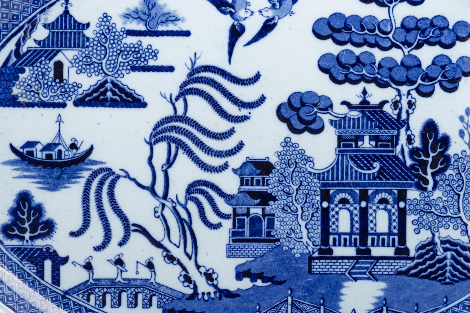 Four English Transfer-Decorated Stoneware Platters